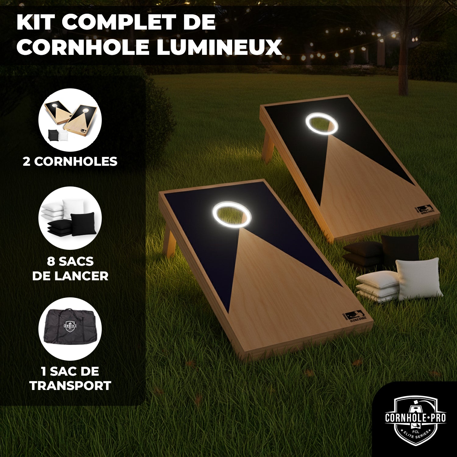 Cornhole en Bois – Eclairage avec LED
