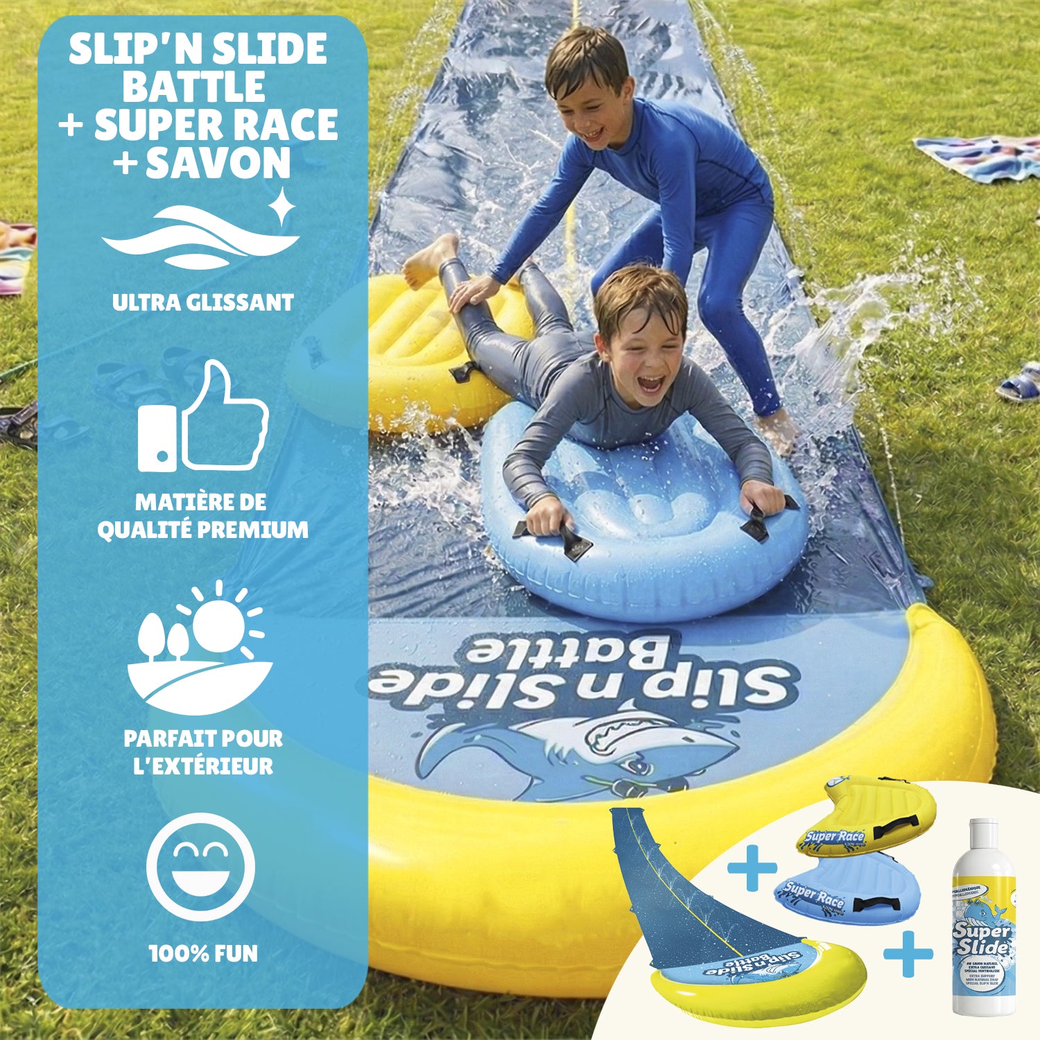 Ventriglisse Battle 10 mètres + 2 Bodyboards + Savon Naturel 1 litre – Pack Complet