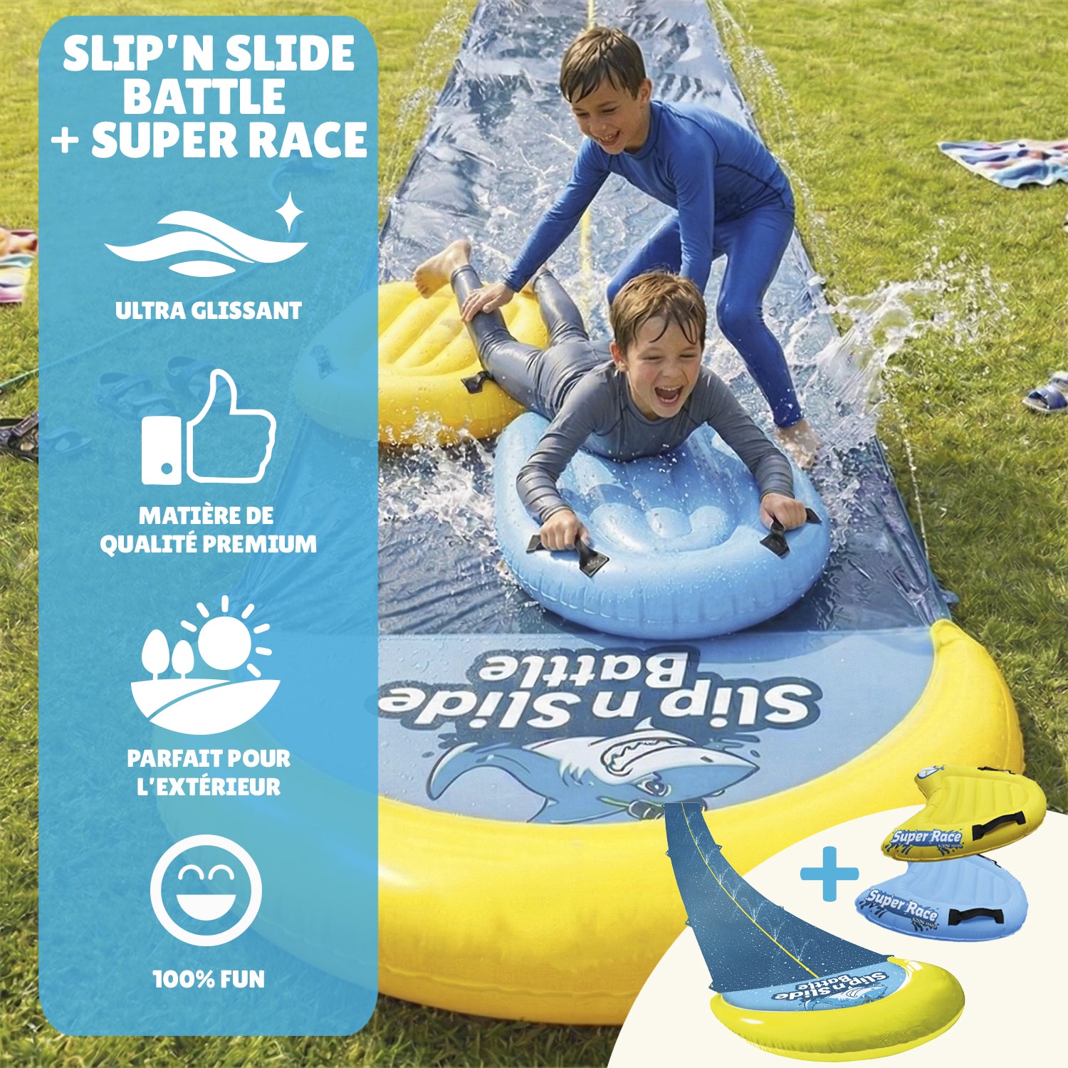 Pack Ventriglisse -  1 Tapis de Glisse Double Piste 10 Mètres + 2 Bodyboards pour mieux Glisser