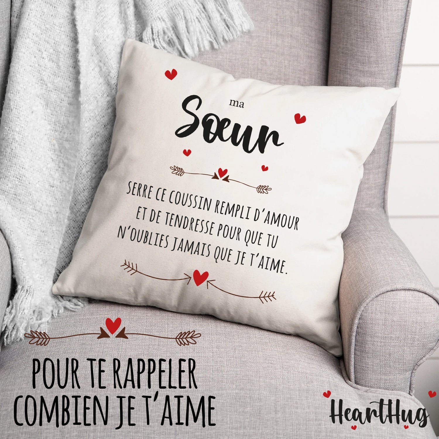 Housse de Coussin en Lin 45x45cm – Ma Soeur