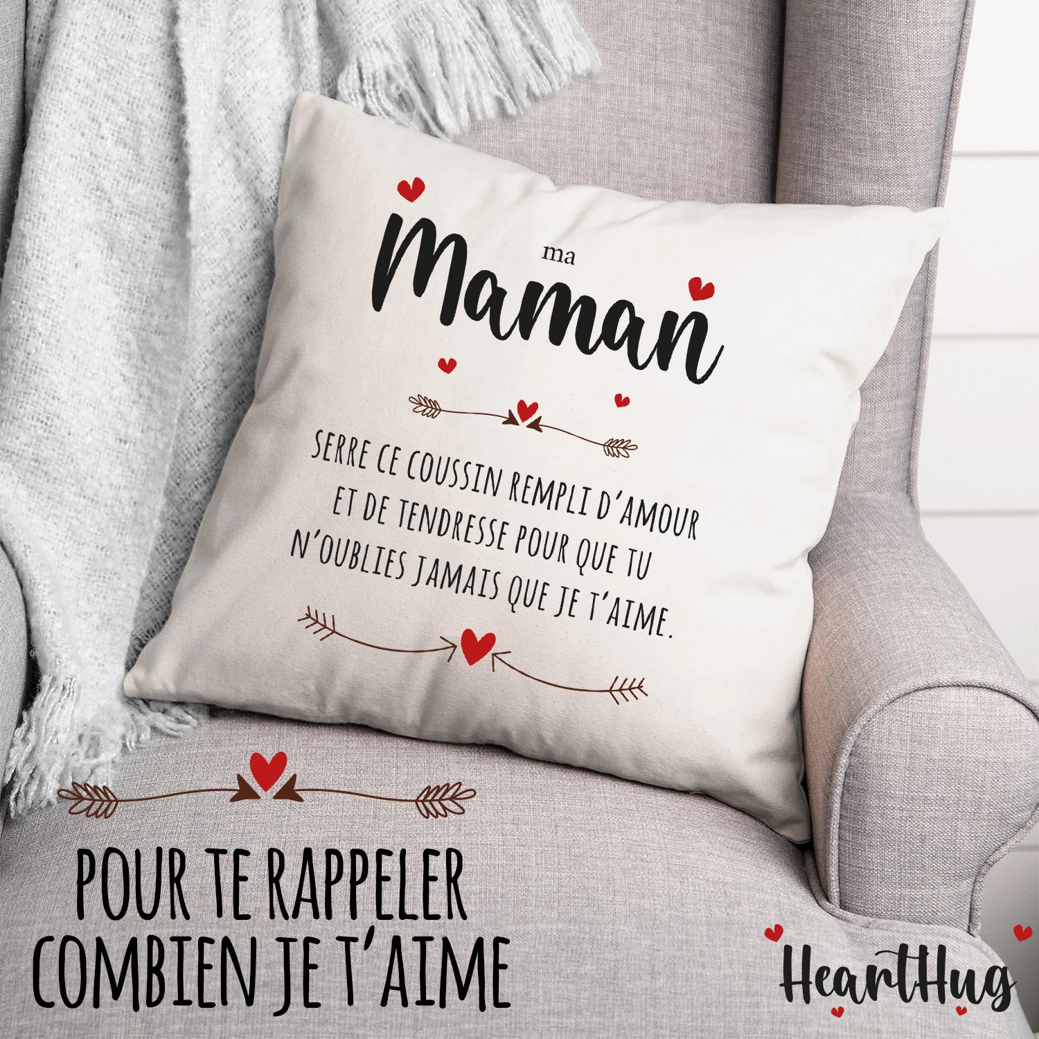 Housse de Coussin en Lin 45x45cm – Ma Maman