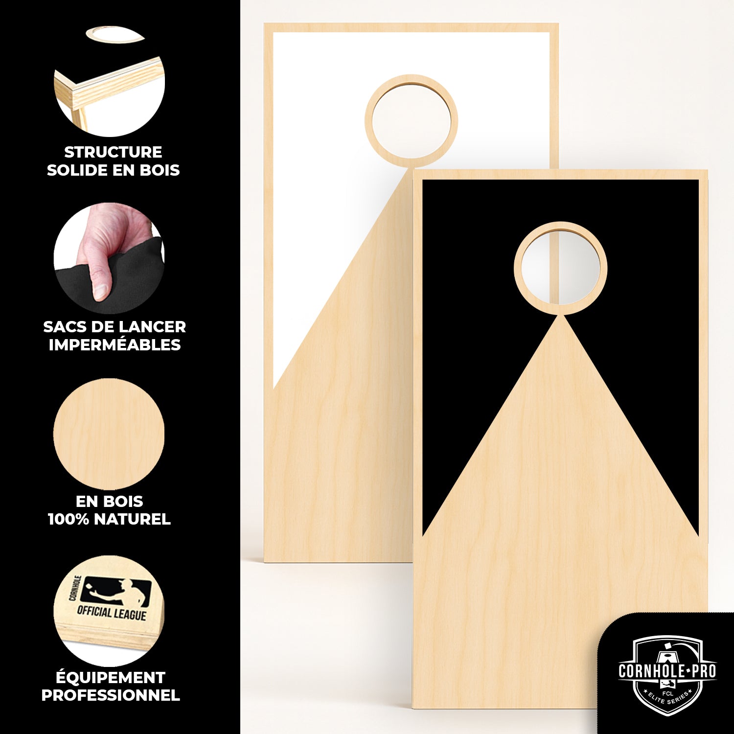 Cornhole en Bois – Noir & Blanc