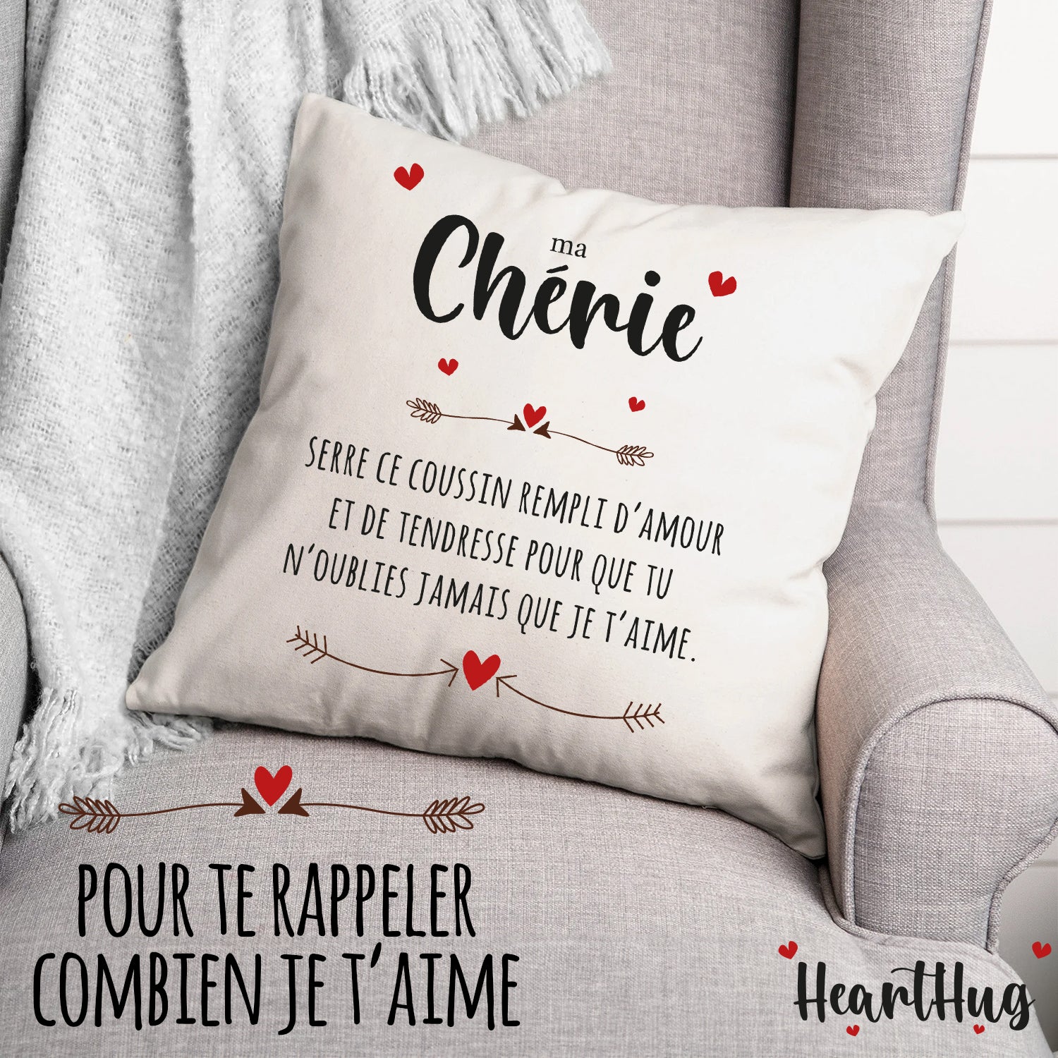 Housse de Coussin en Lin 45x45cm – Ma Chérie