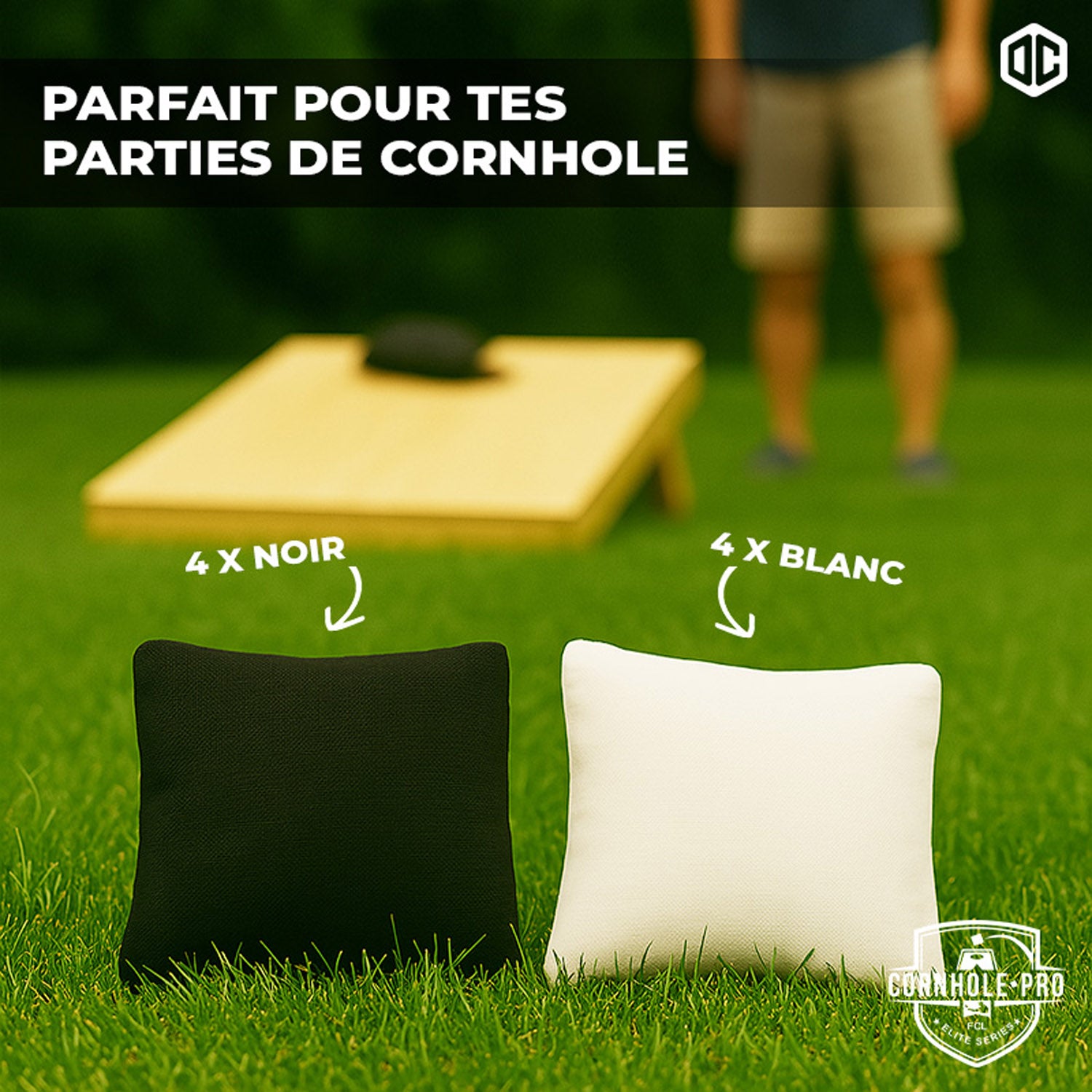 8 sacs de Cornhole – Noirs & Blancs
