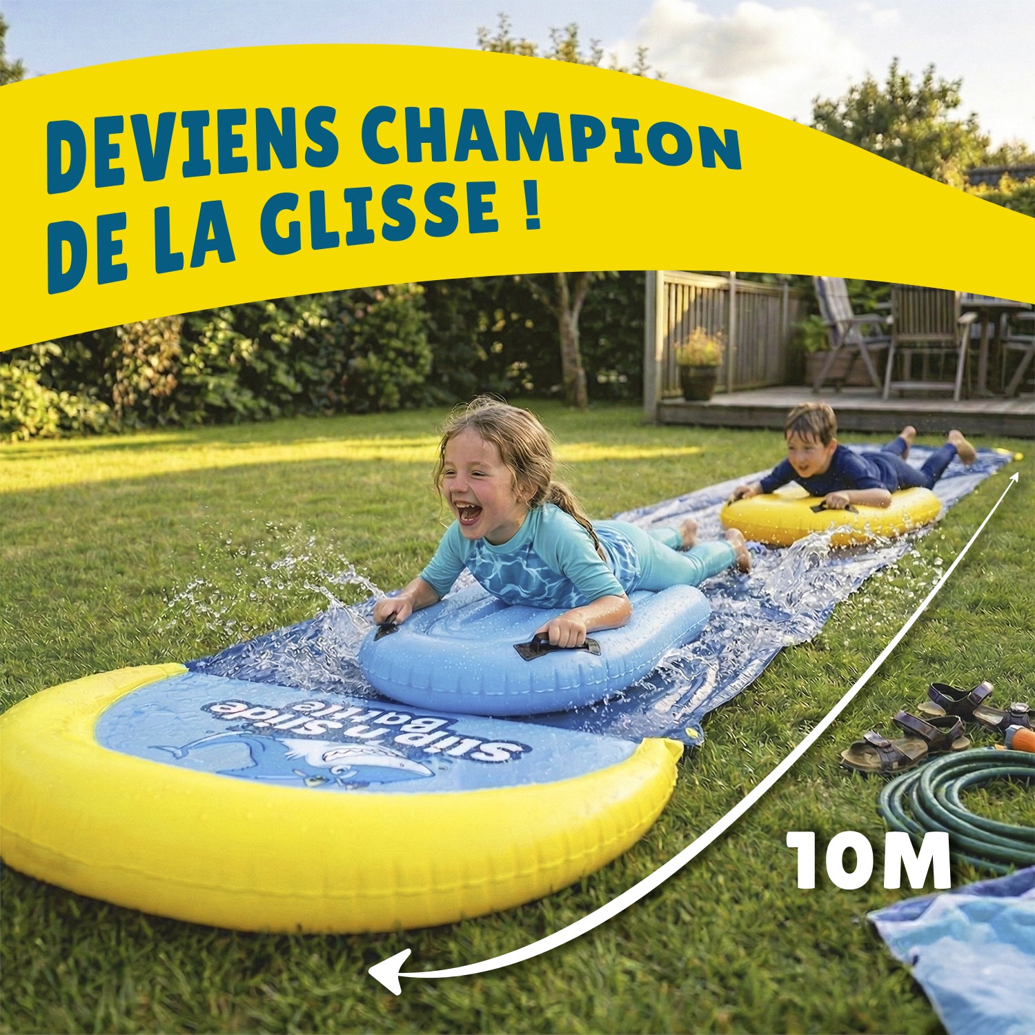 Pack Ventriglisse -  1 Tapis de Glisse Double Piste 10 Mètres + 2 Bodyboards pour mieux Glisser