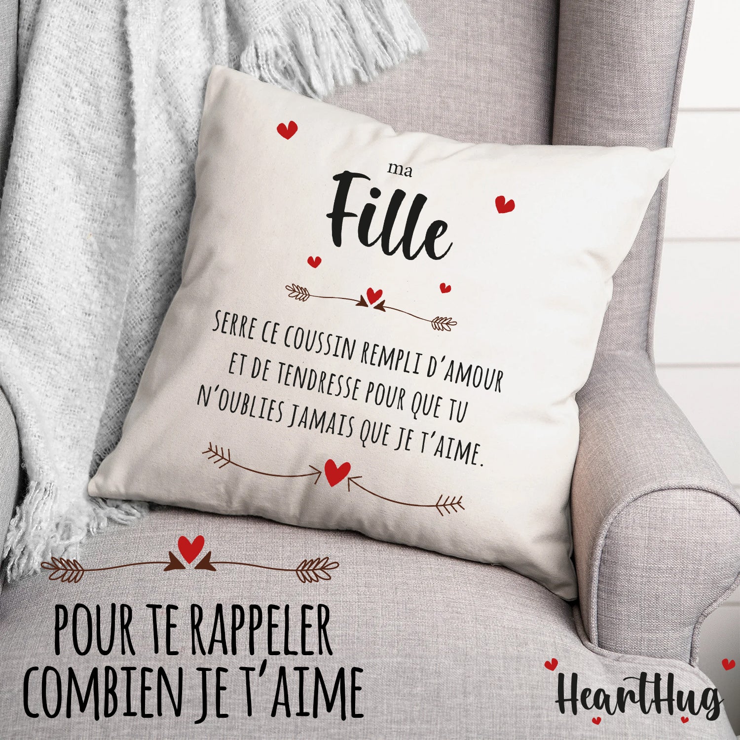Housse de Coussin en Lin 45x45cm – Ma Fille