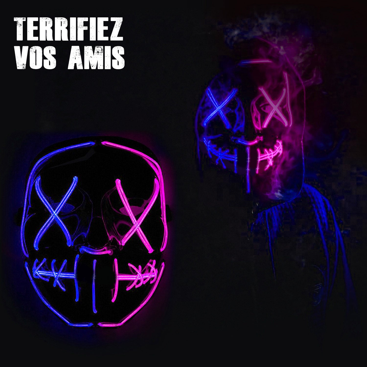 Masque LED Nightmare – Double Face Bleu & Rose