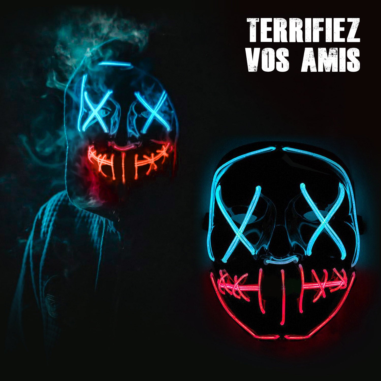 Led Mask Nightmare Blue Red Mouth