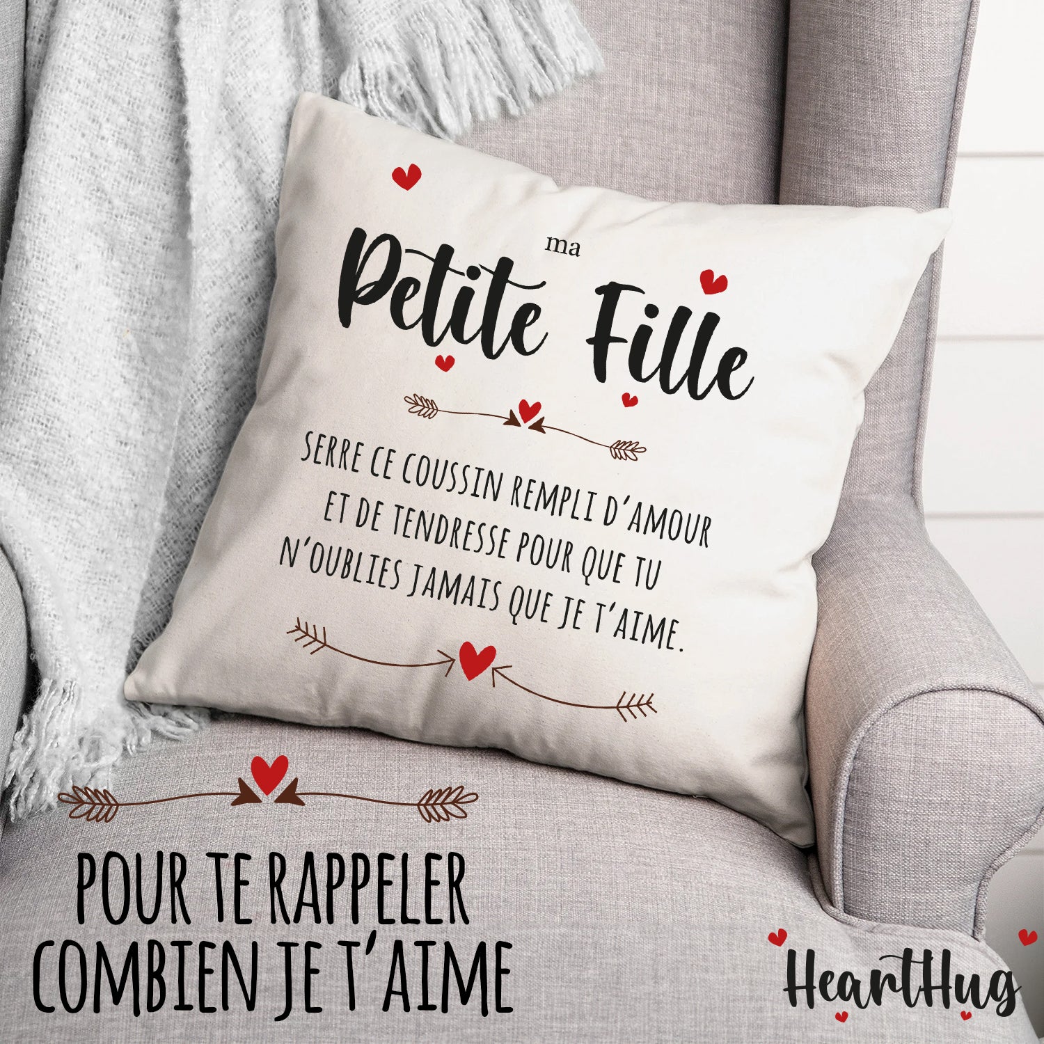 Housse de Coussin en Lin 45x45cm – Ma Petite Fille