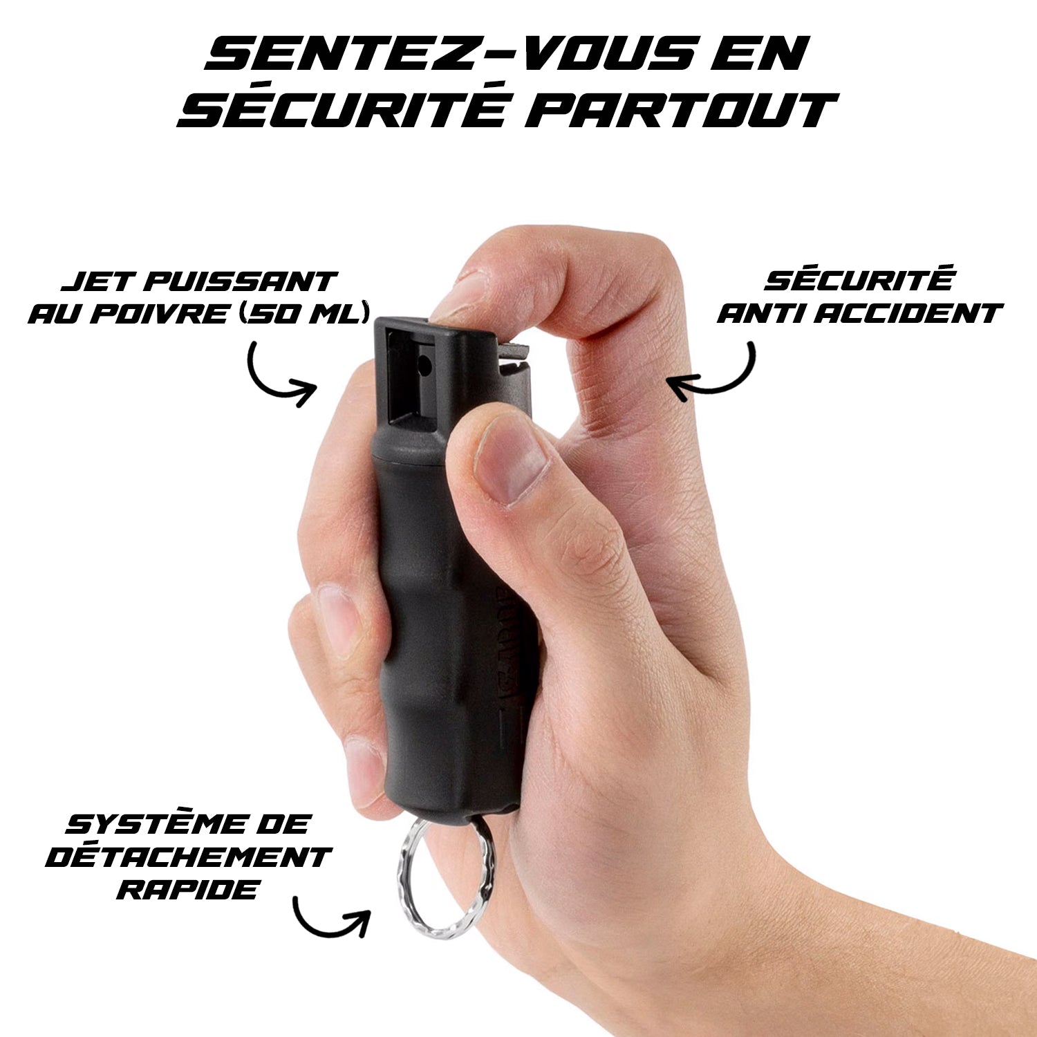 Porte Clé Auto Défense – Spray au Poivre 50 ml