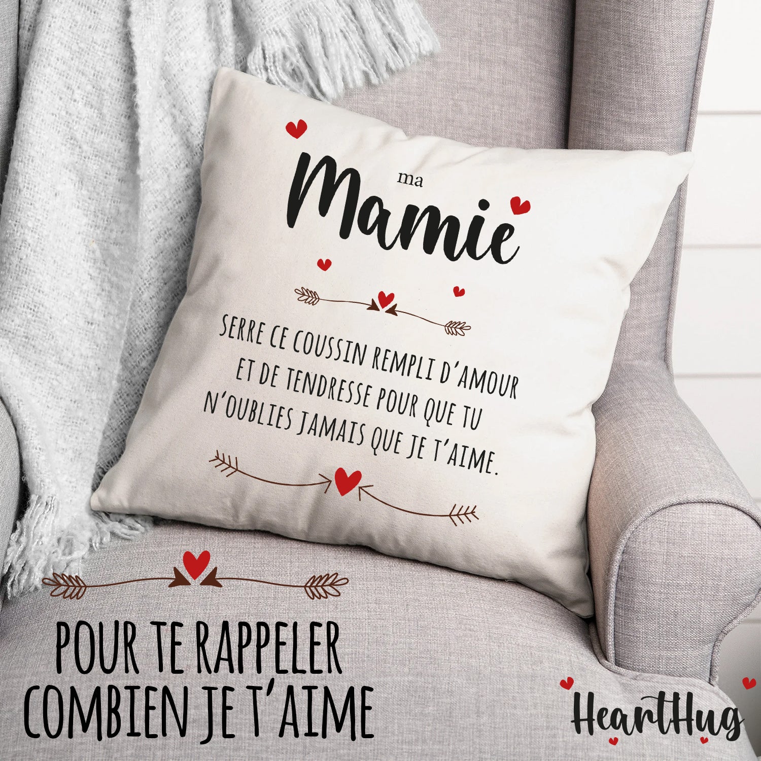 Housse de Coussin en Lin 45x45cm – Ma Mamie