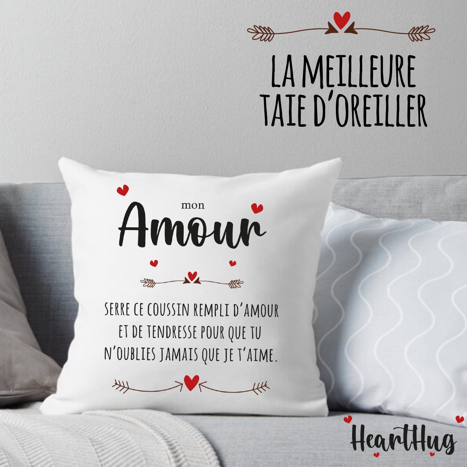 Housse de Coussin en Lin 45x45cm – Mon Amour