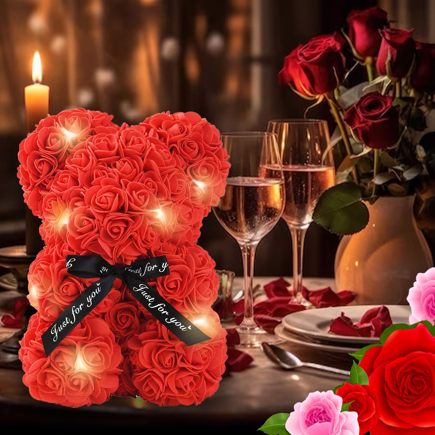 Ourson en Roses Rouges