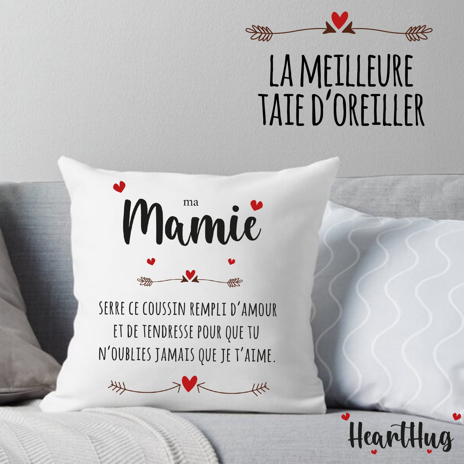 Housse de Coussin en Lin 45x45cm – Ma Mamie