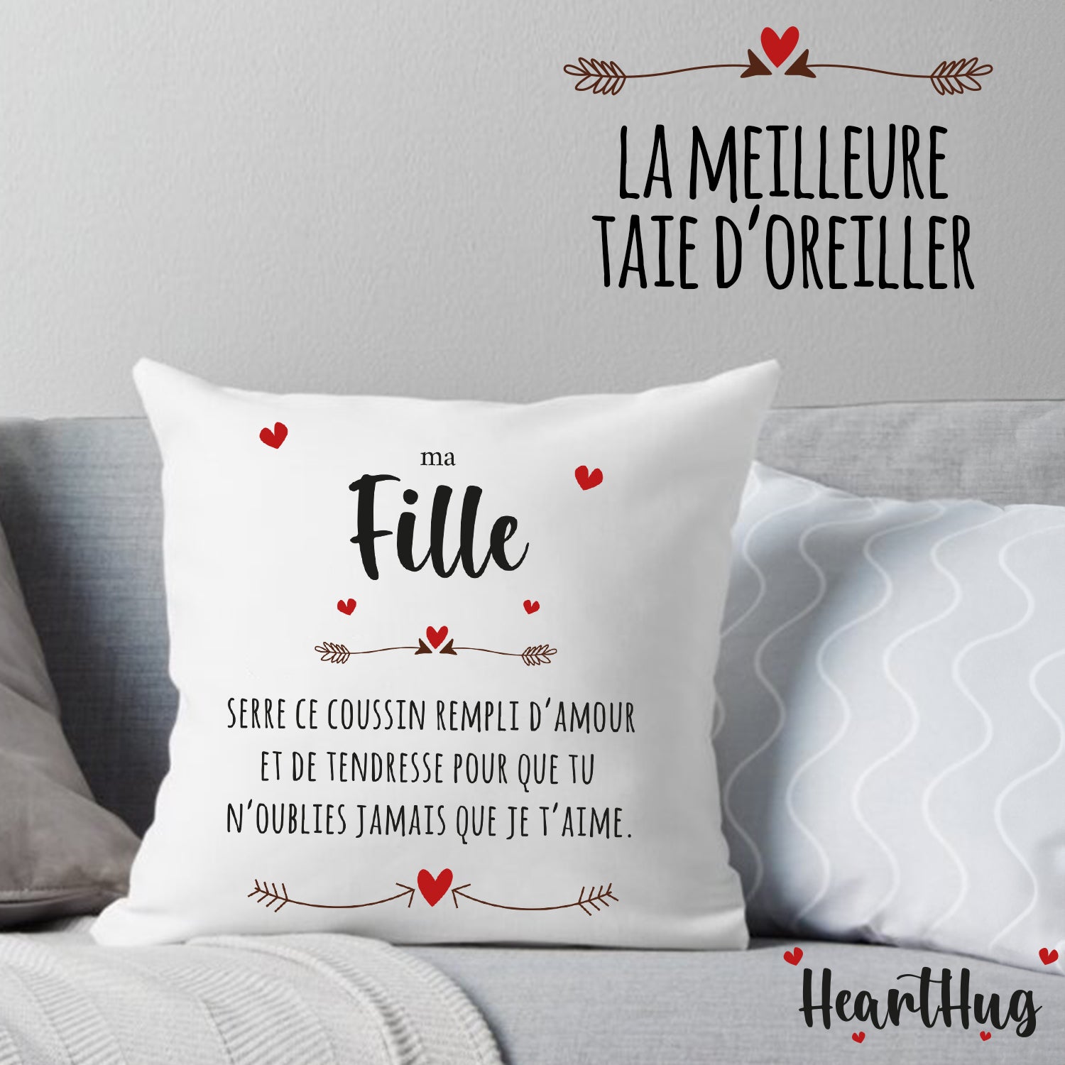Housse de Coussin en Lin 45x45cm – Ma Fille