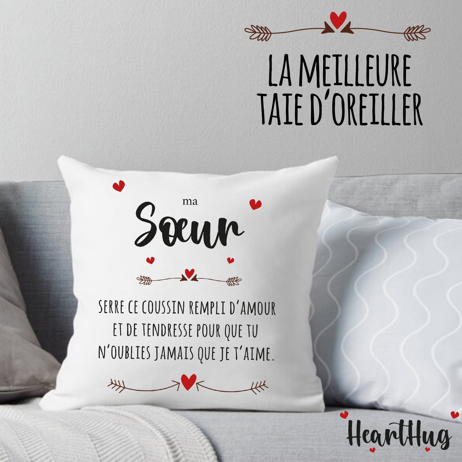 Housse de Coussin en Lin 45x45cm – Ma Soeur