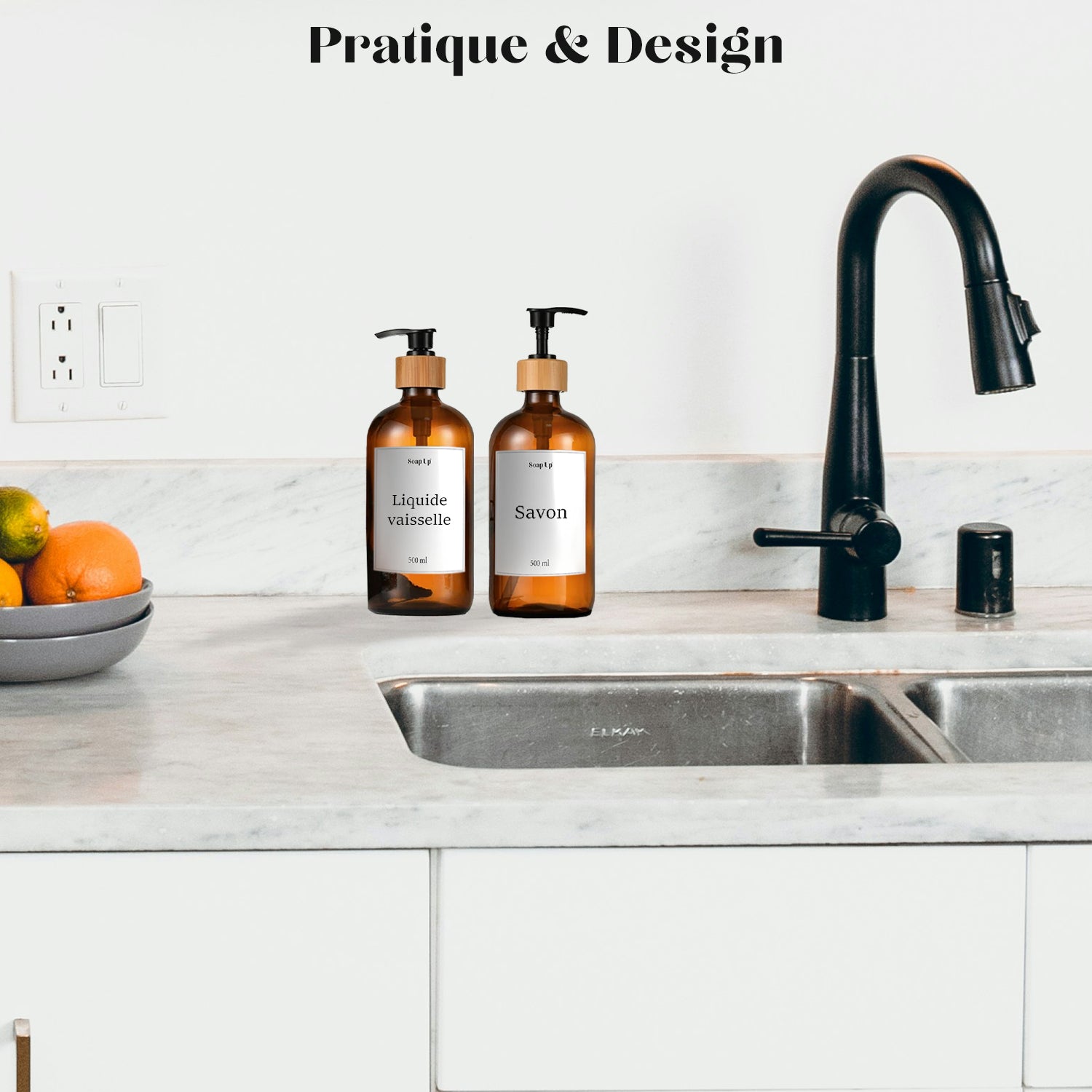 2 Distributeurs 50 cl pour Savon, Shampoing, Liquide Vaisselle