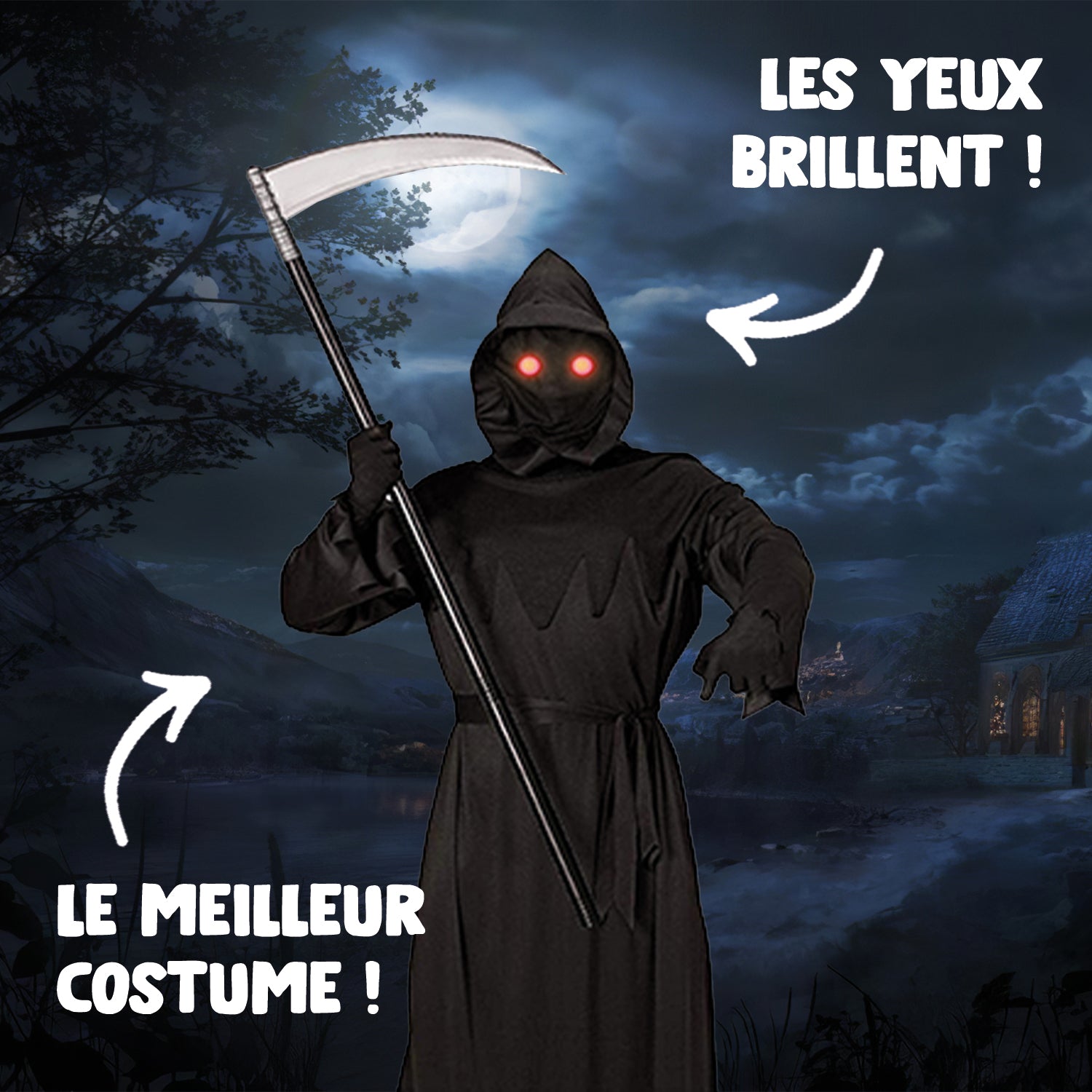 Déguisement Faucheuse pour Enfant : Costume, Faux, Gants et Lunettes