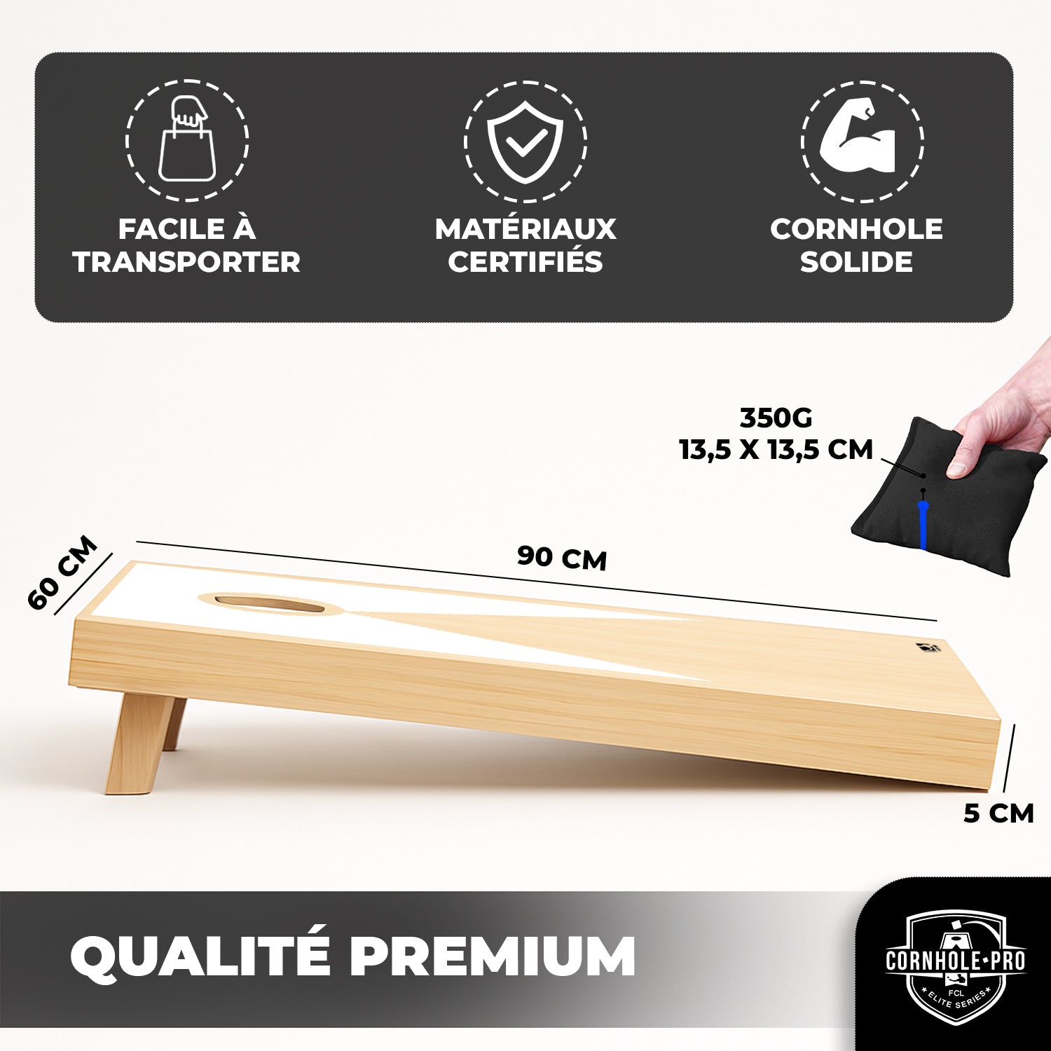 Cornhole en Bois – Noir & Blanc
