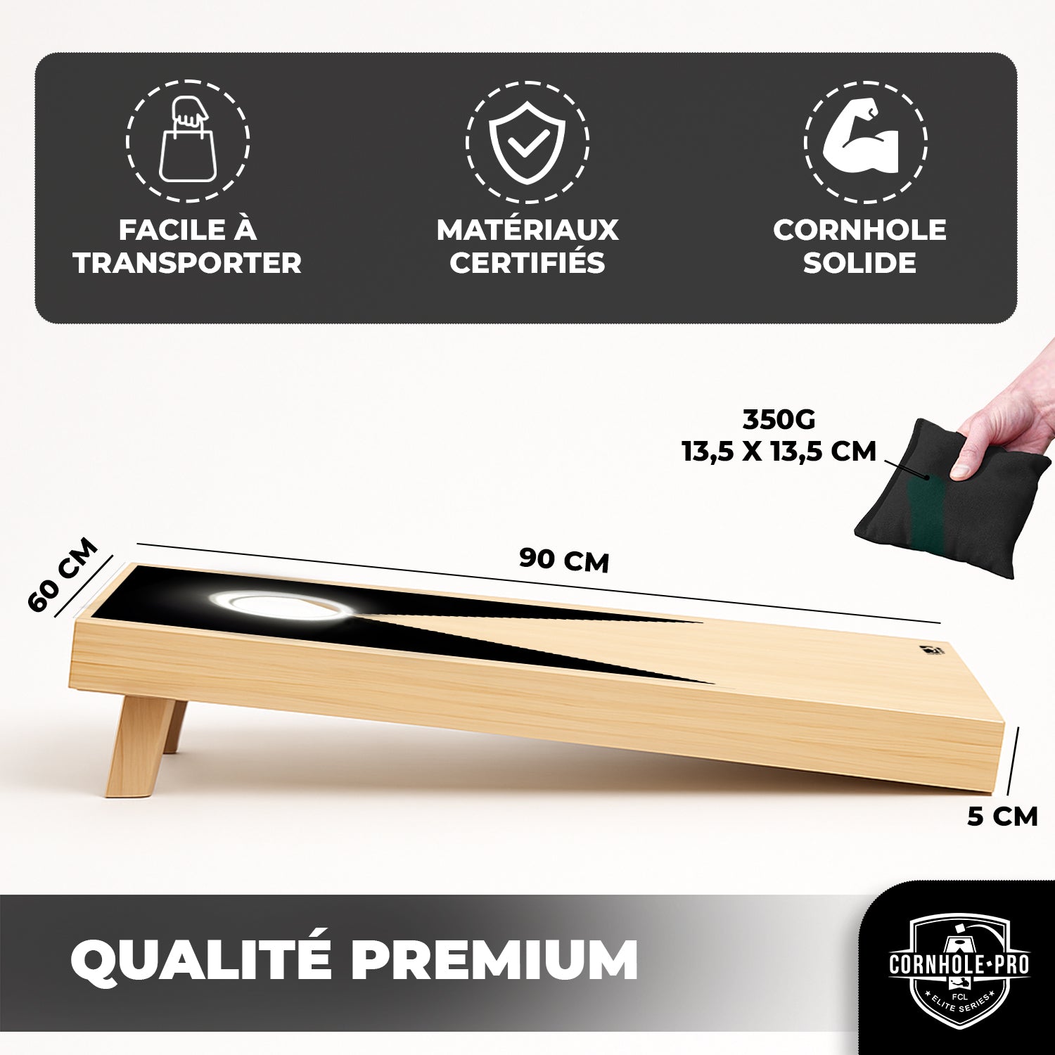 Cornhole en Bois – Eclairage avec LED