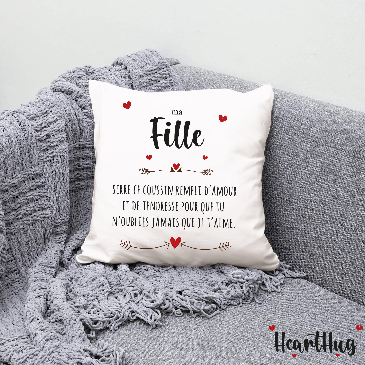 Housse de Coussin en Lin 45x45cm – Ma Fille
