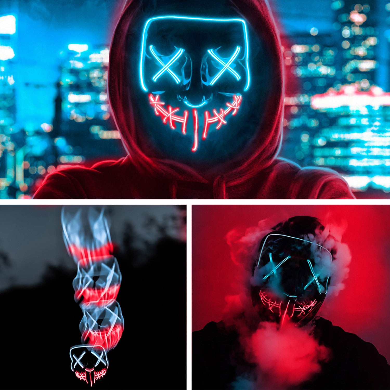 Led Mask Nightmare Blue Red Mouth