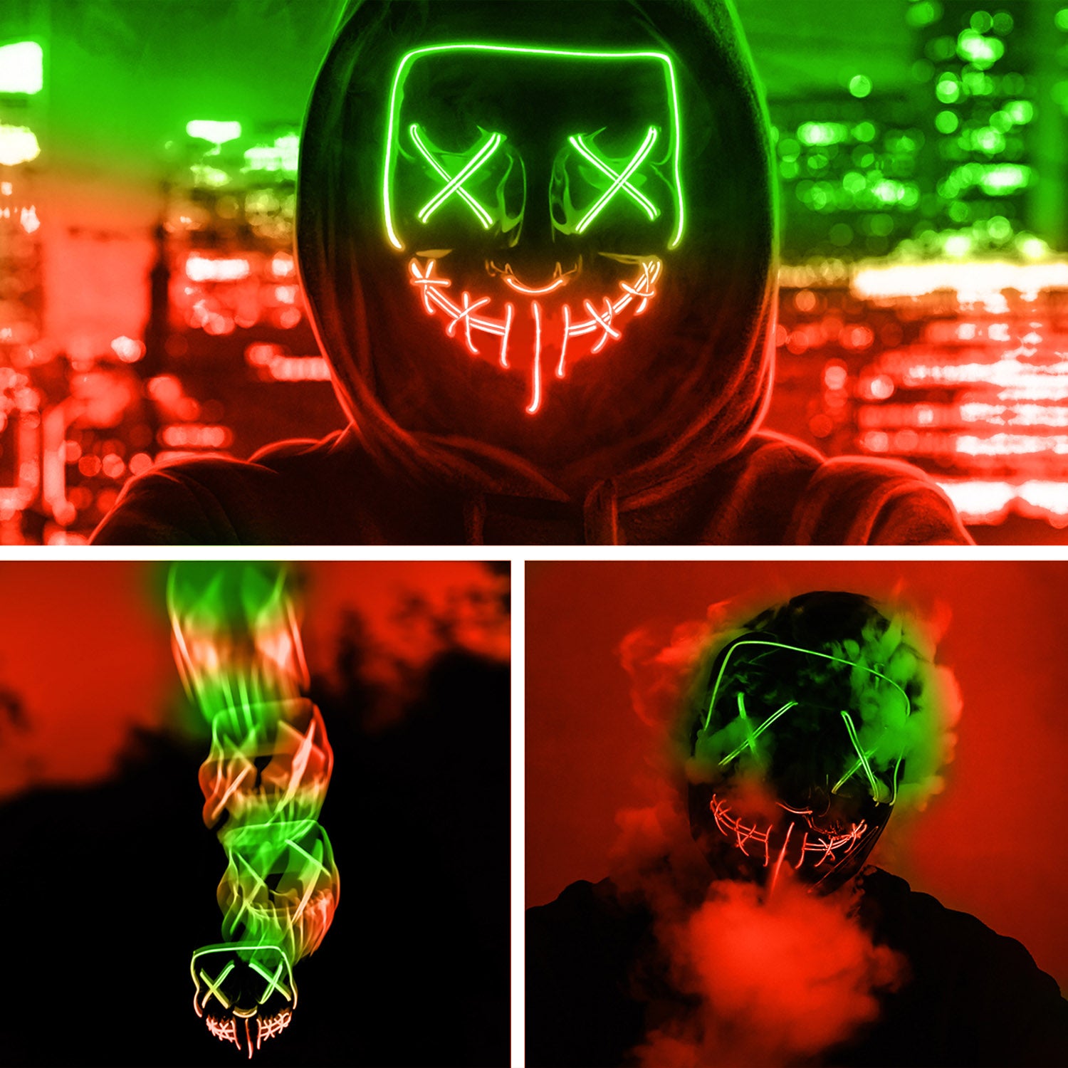 Led Mask Nightmare Green Red Mouth