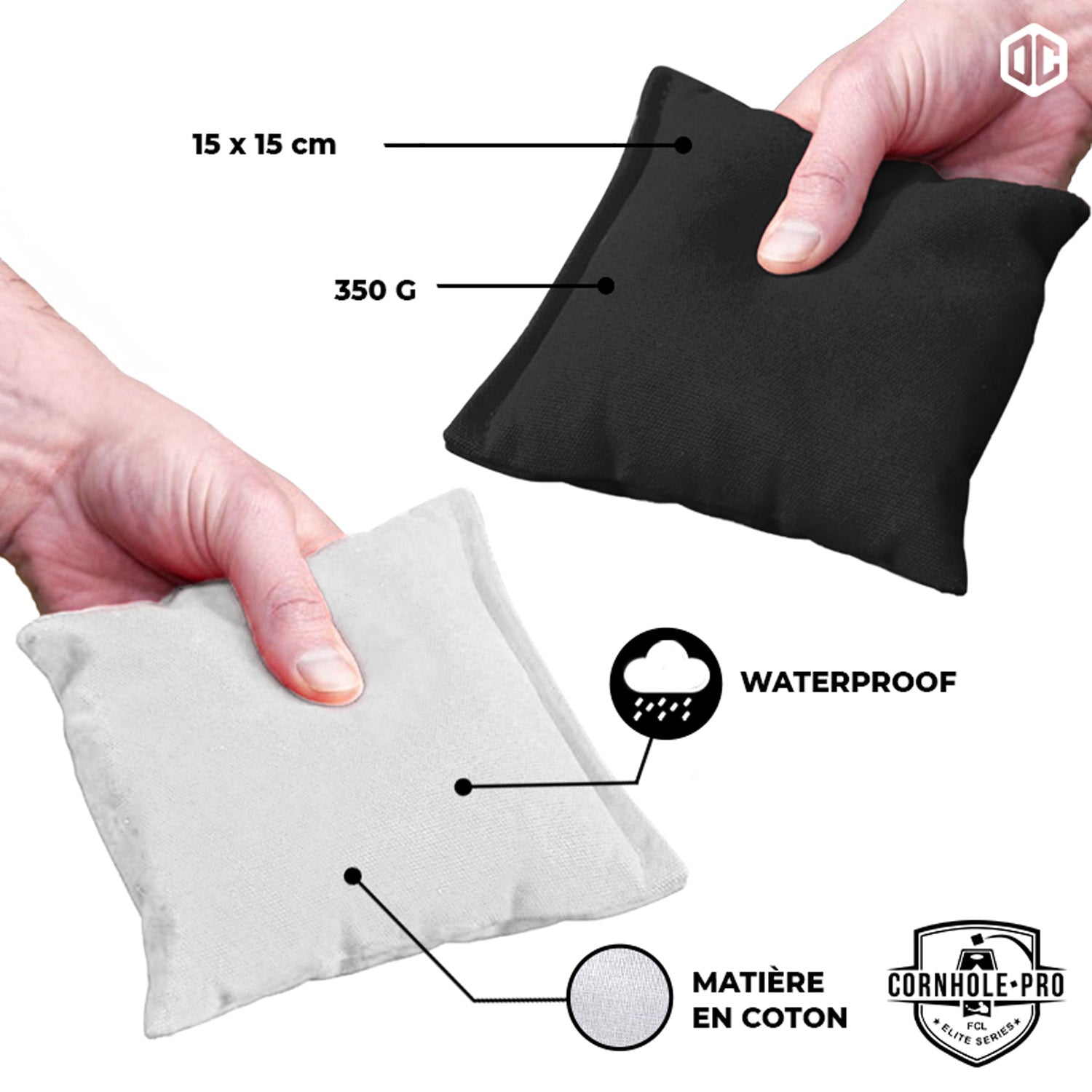 8 sacs de Cornhole – Noirs & Blancs