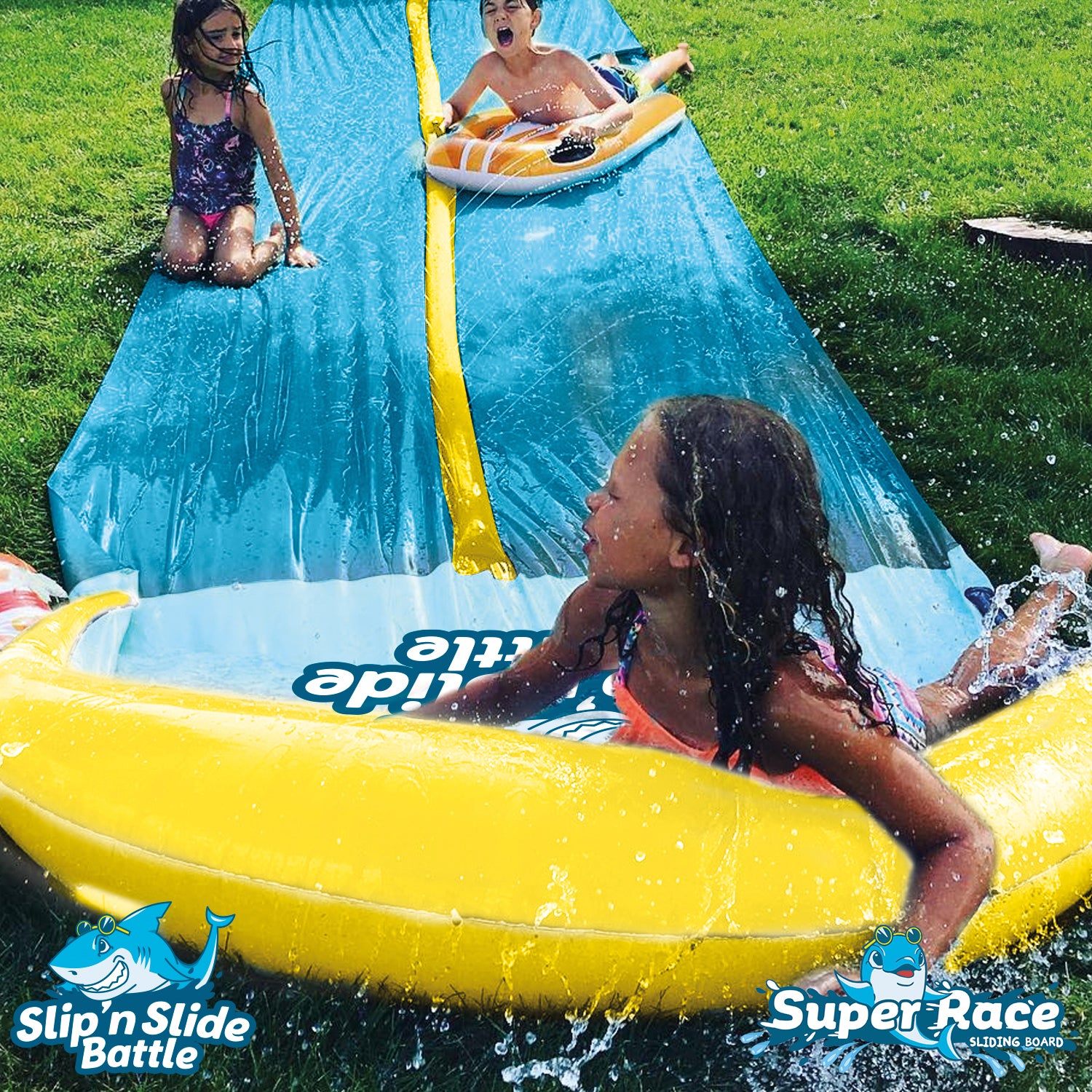 Pack Ventriglisse - 1 Tapis de Glisse Double Piste 10 Mètres + 2 Bodyboards + 1 Litre Savon Naturel