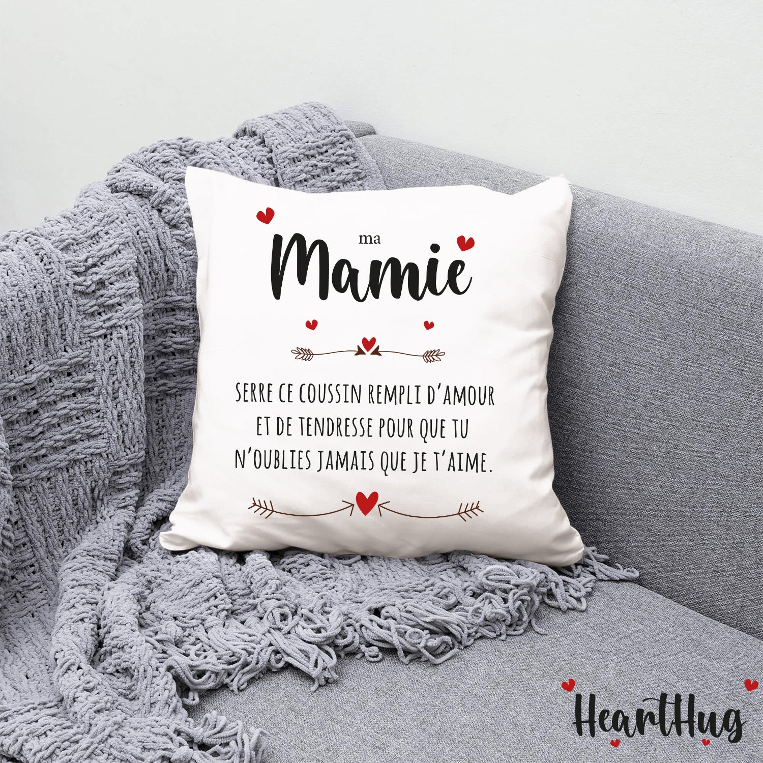 Housse de Coussin en Lin 45x45cm – Ma Mamie