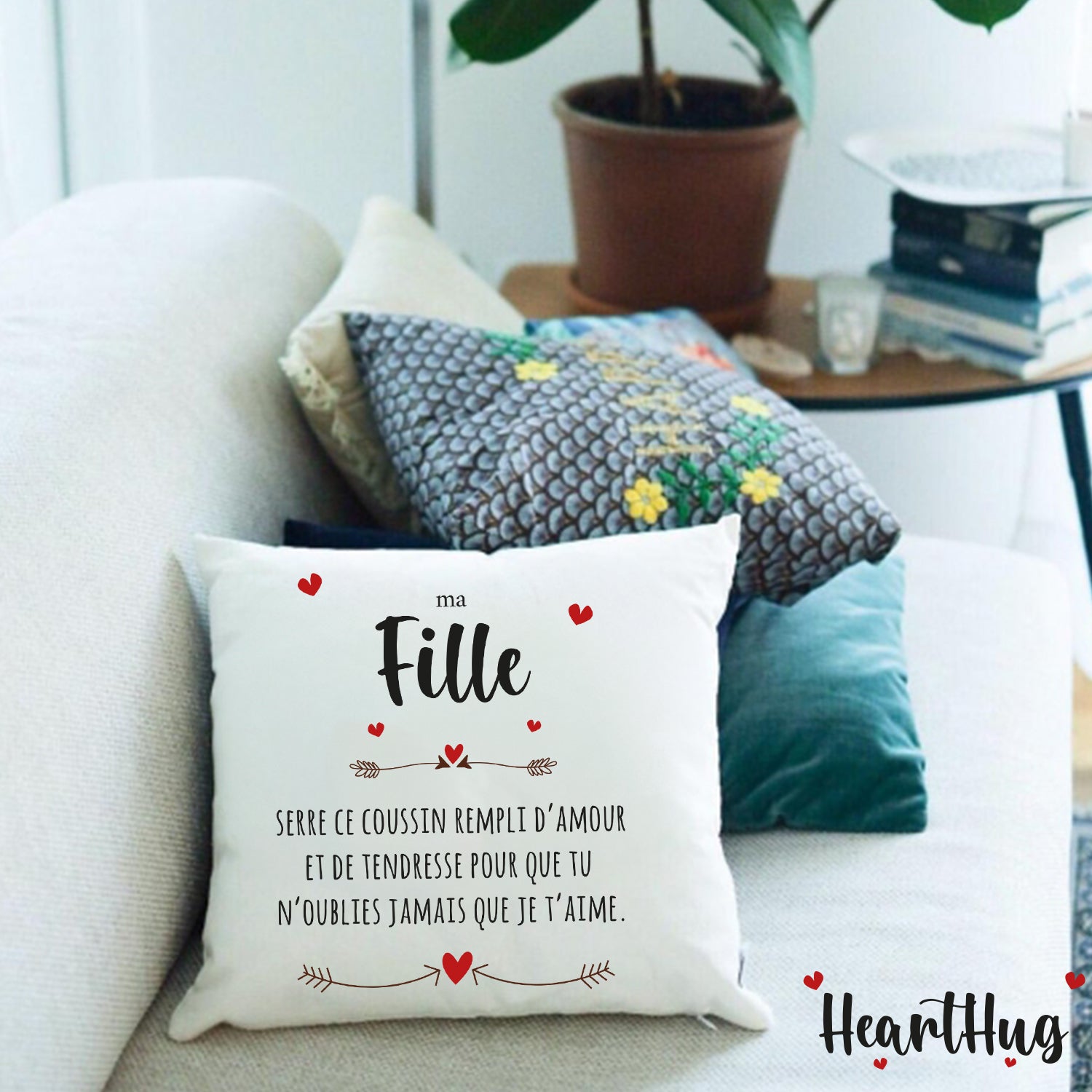 Housse de Coussin en Lin 45x45cm – Ma Fille