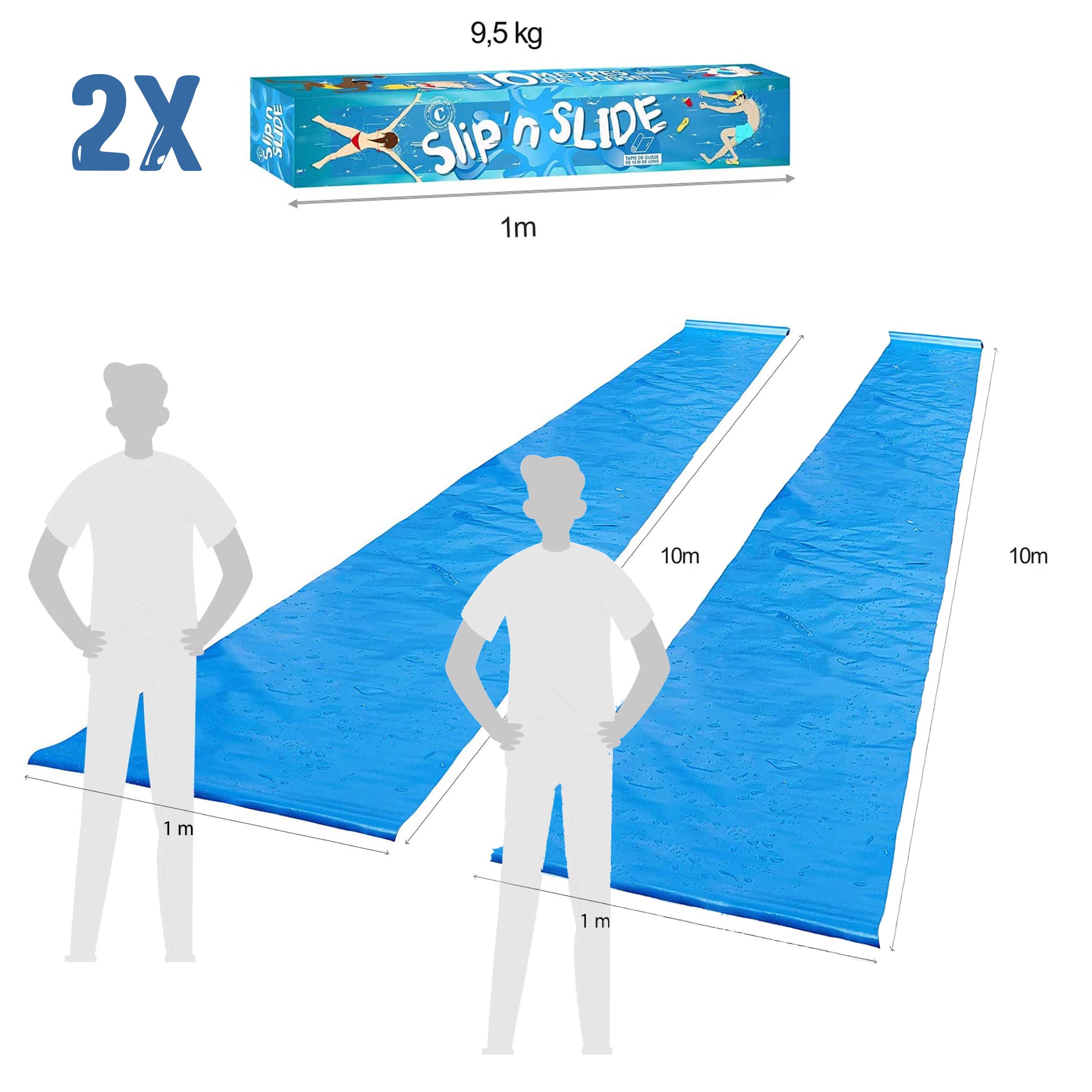2 Tapis de Ventriglisse de 10 mètres Bleus - Slip'n Slide