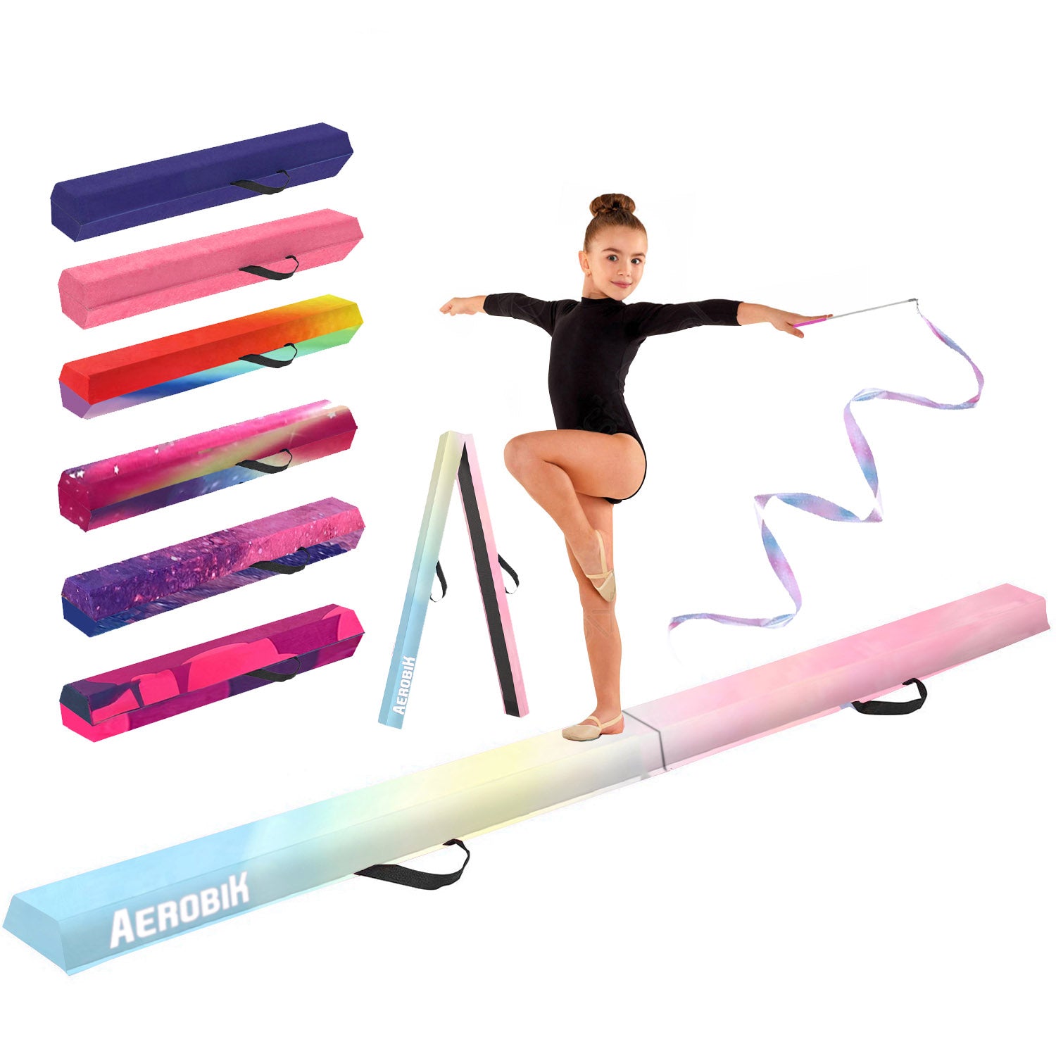 Poutre de Gymnastique Pliable pour Enfants Aerobik® – Rainbow pastel