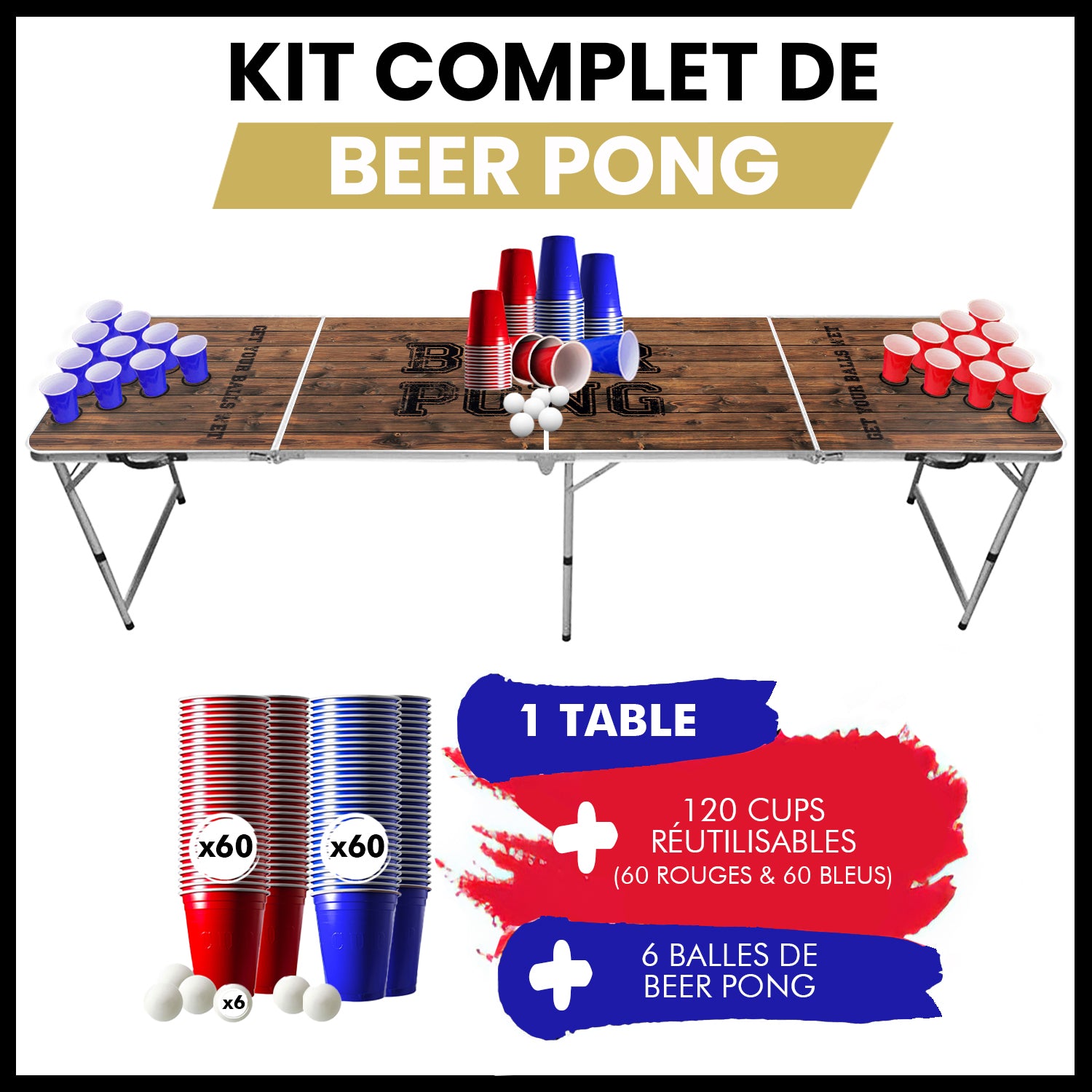 Table Beer Pong Old School – Pack Cups & Balles