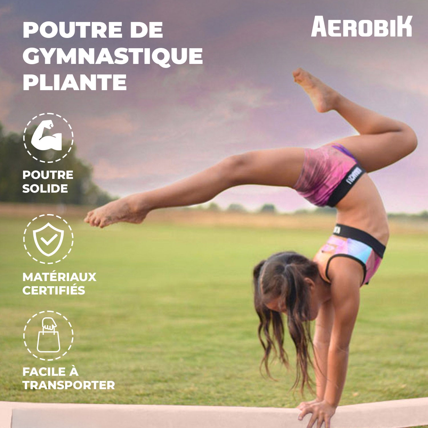 Poutre de Gymnastique Pliable pour Enfant Aerobik® – Rose Pastel