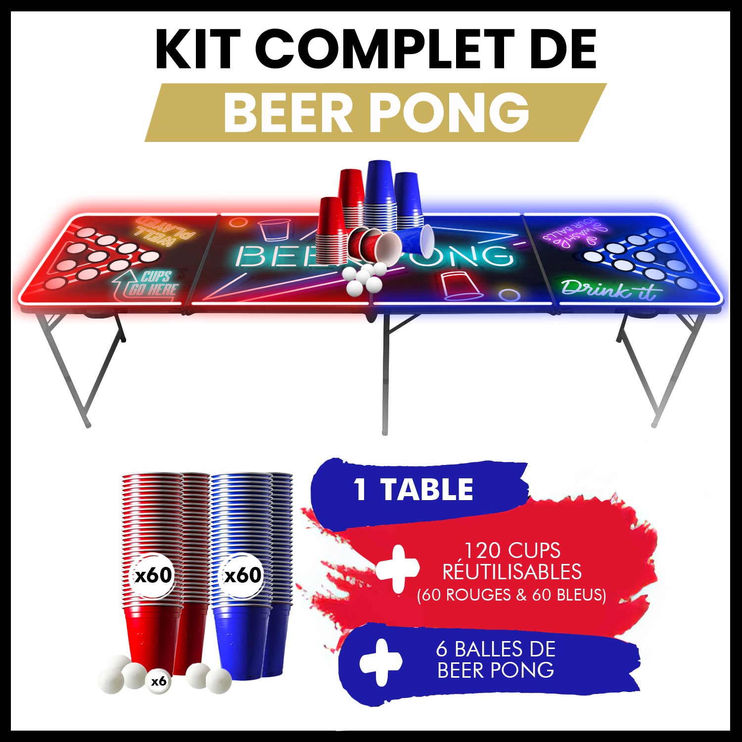 Table Beer Pong Lumineuse SpotlightHoles – Pack Cups & Balles