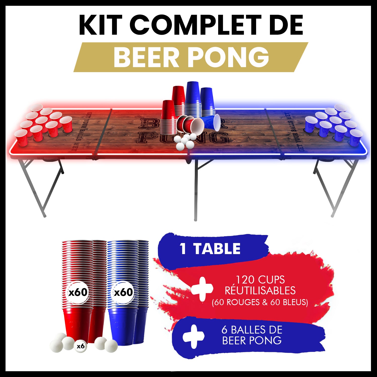 Table Beer Pong Lumineuse Old School – Pack Cups & Balles