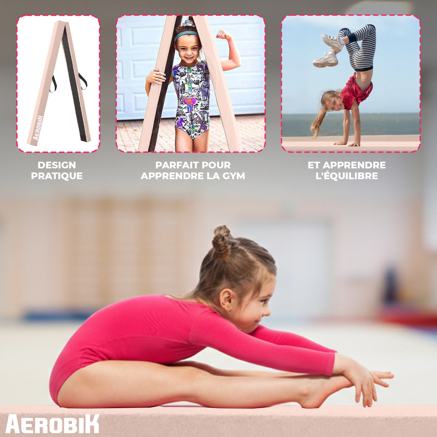 Poutre de Gymnastique Pliable pour Enfant Aerobik® – Rose Pastel