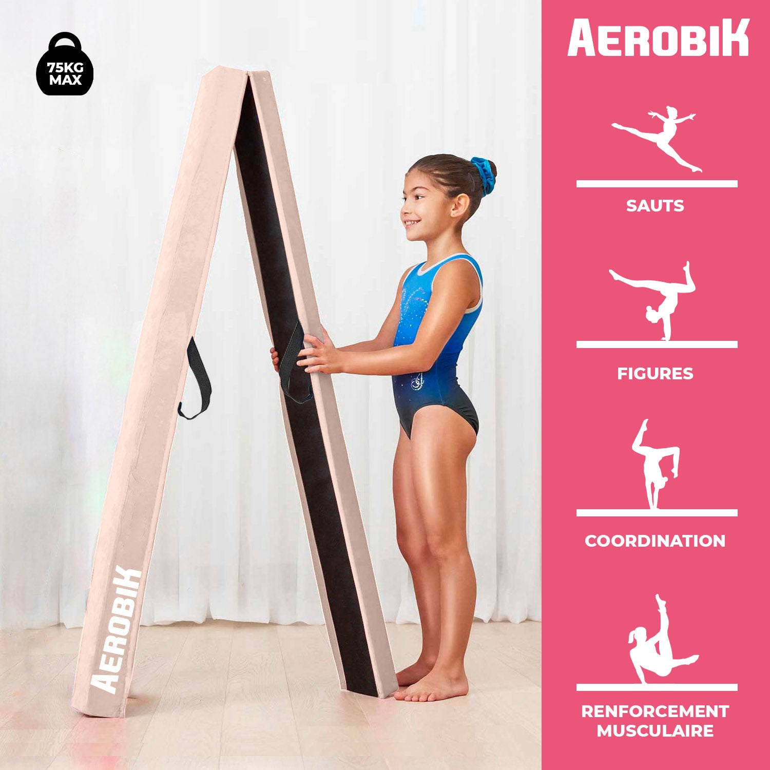 Poutre de Gymnastique Pliable pour Enfant Aerobik® – Rose Pastel
