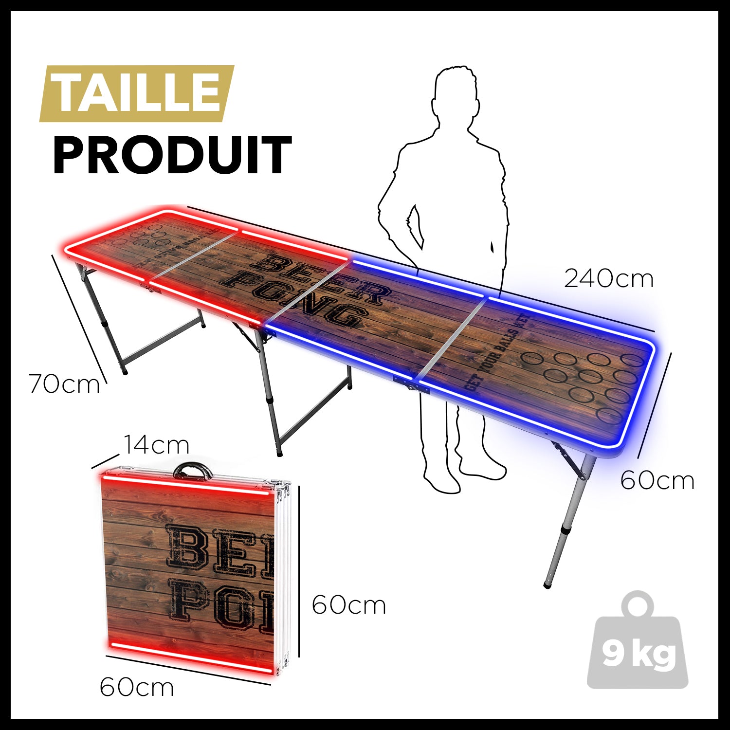 Table Beer Pong Lumineuse Old School – Pack Cups & Balles