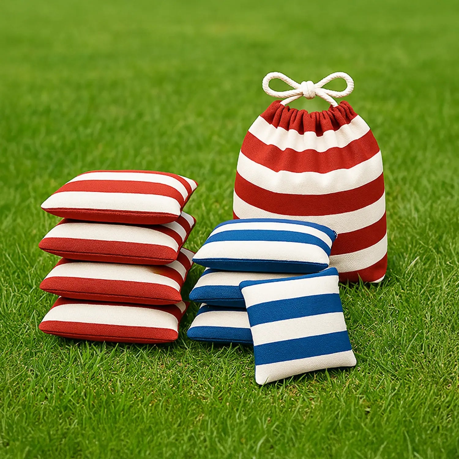 8 sacs de Cornhole – Rouges & Bleus rayés
