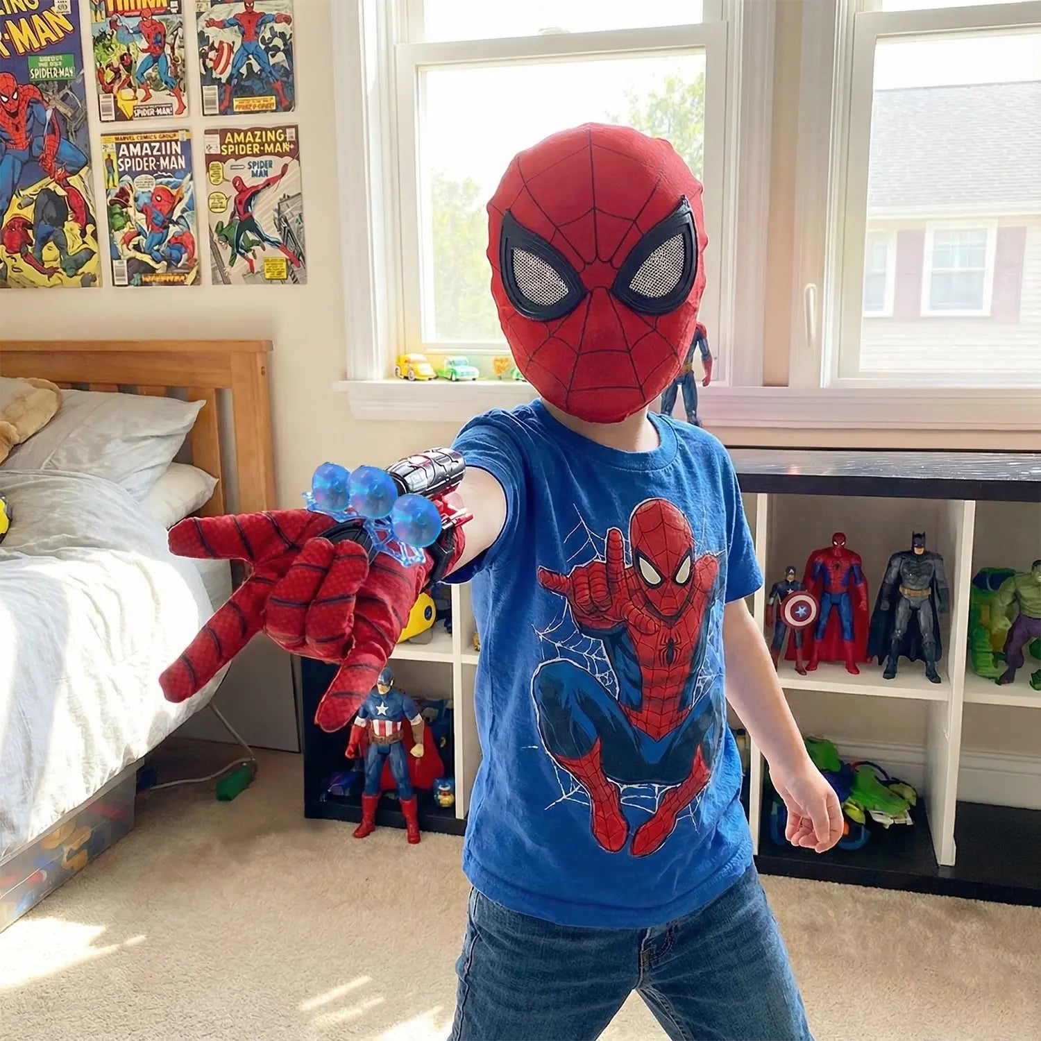 Gant Lanceur de Toiles d'Araignée & Masque Araignée Rouge