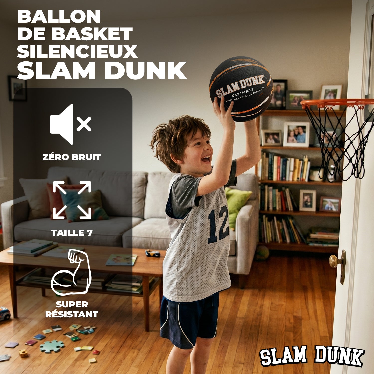 Ballon de Basket Silencieux – Noir Slam Dunk