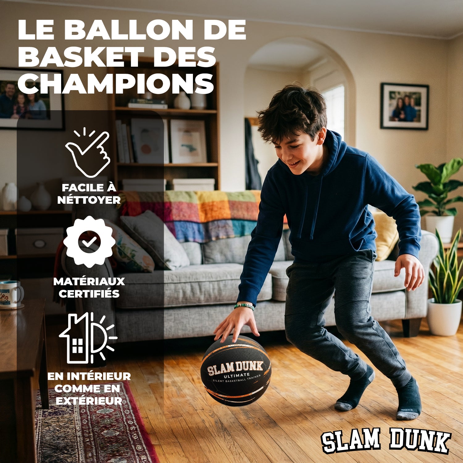 Ballon de Basket Silencieux – Noir Slam Dunk