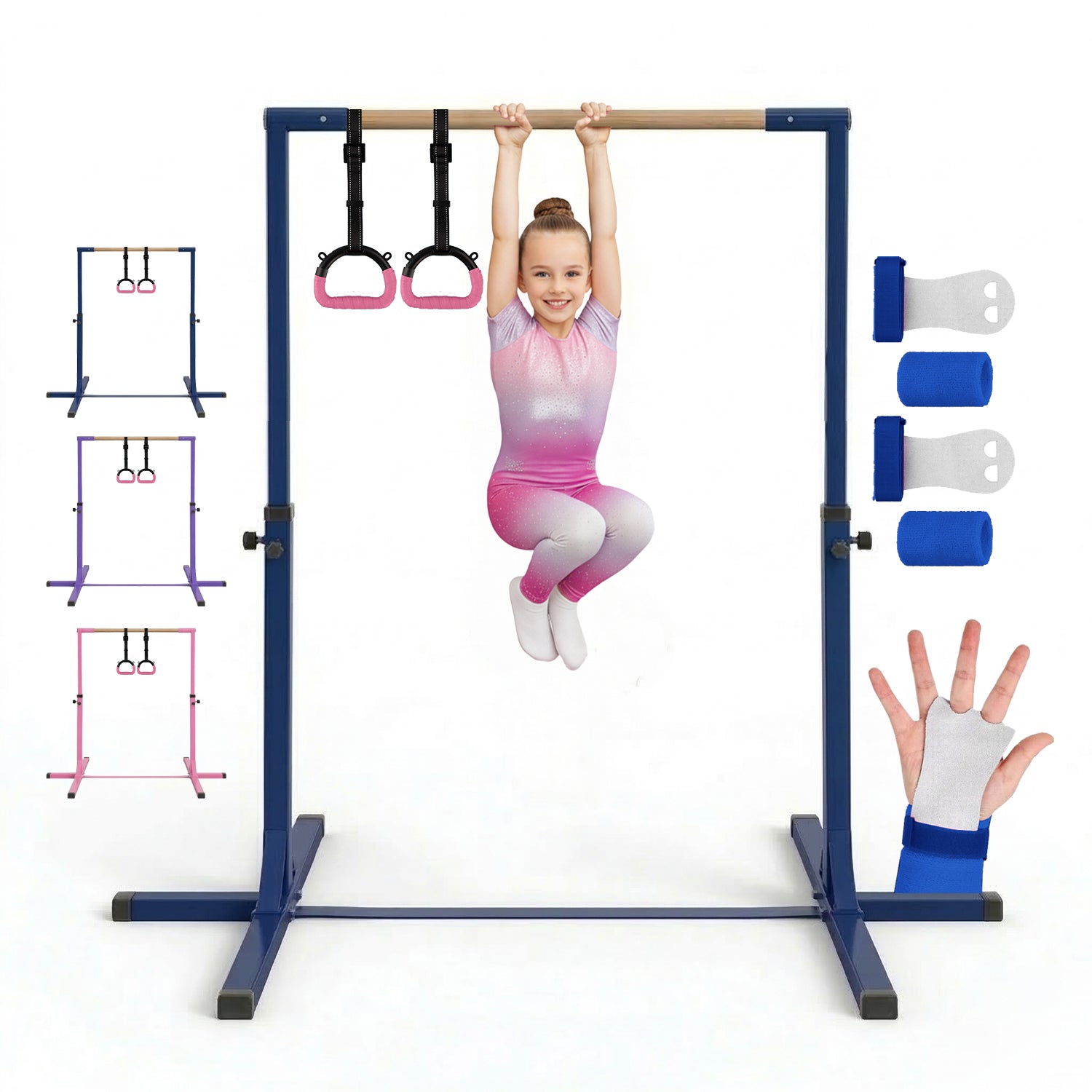 Barre Fixe de Gymnastique pour Enfant avec Anneaux – Bleu