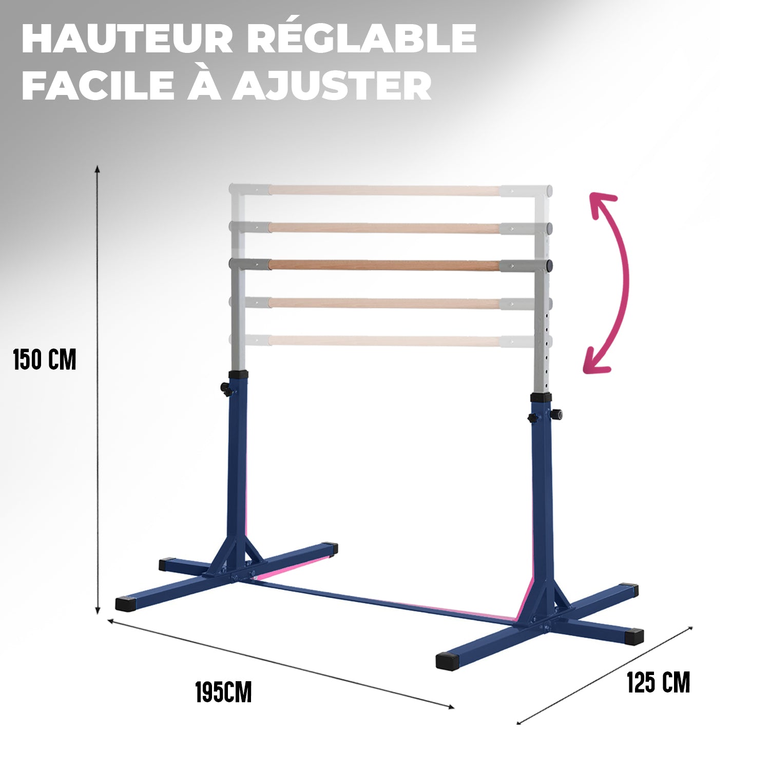 Barre Fixe de Gymnastique pour Enfant avec Anneaux – Bleu