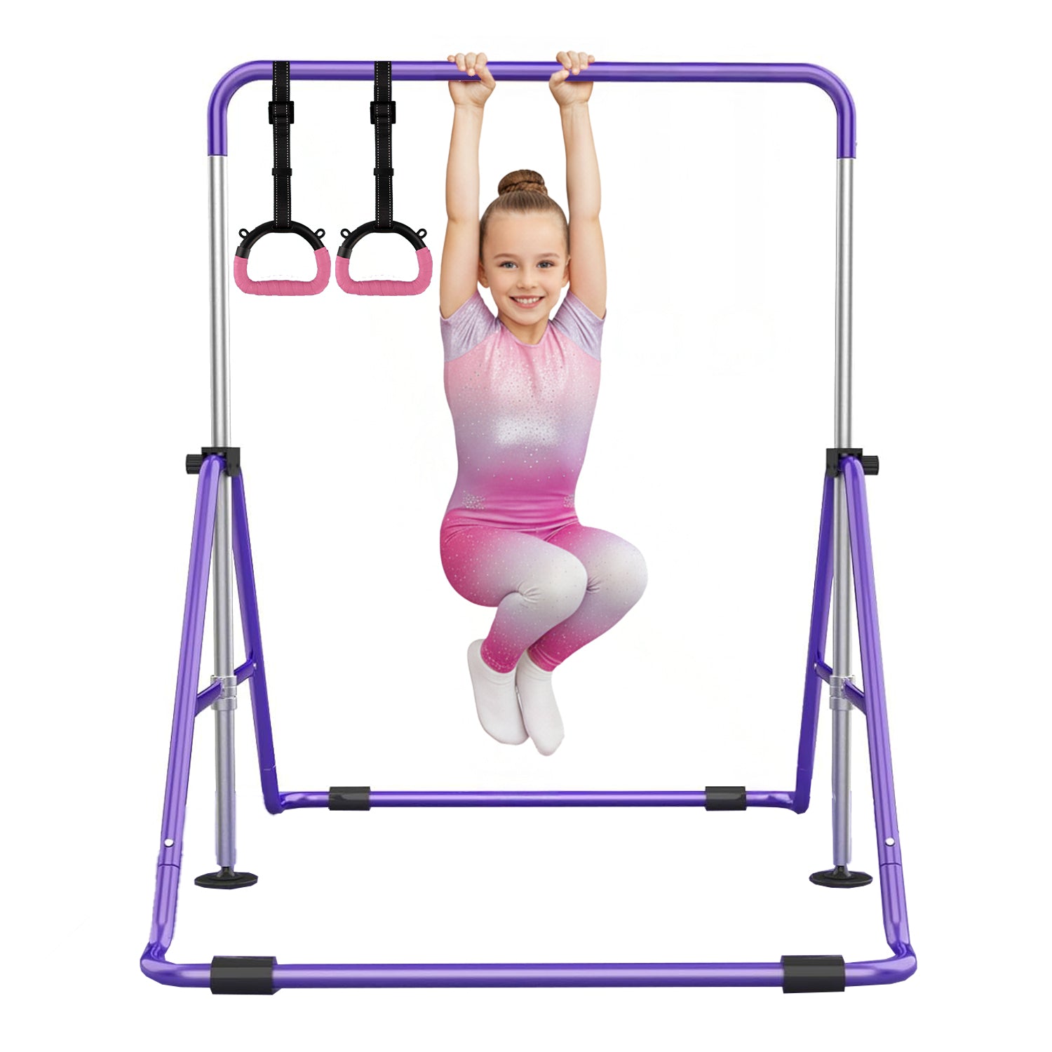Barre Fixe de Gymnastique Pliable pour Enfant avec Anneaux – Violet