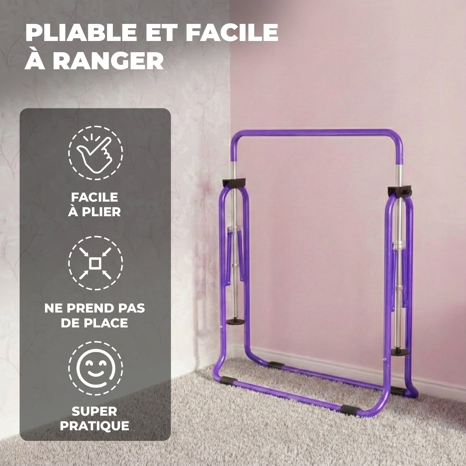 Barre Fixe de Gymnastique Pliable pour Enfant avec Anneaux – Violet