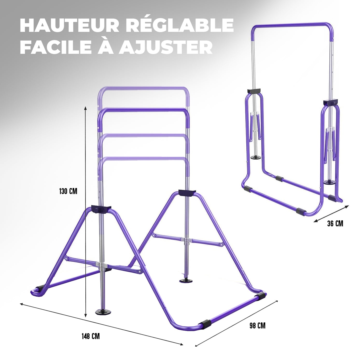 Barre Fixe de Gymnastique Pliable pour Enfant avec Anneaux – Violet