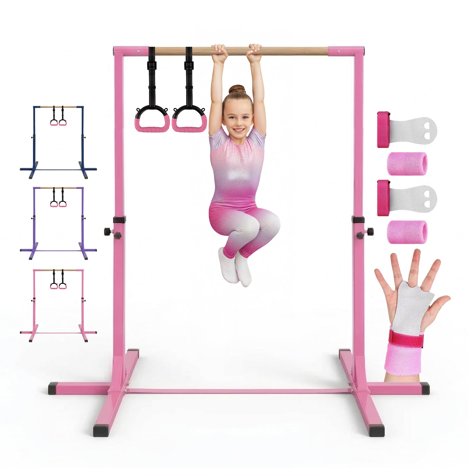 Barre Fixe de Gymnastique pour Enfant avec Anneaux – Rose